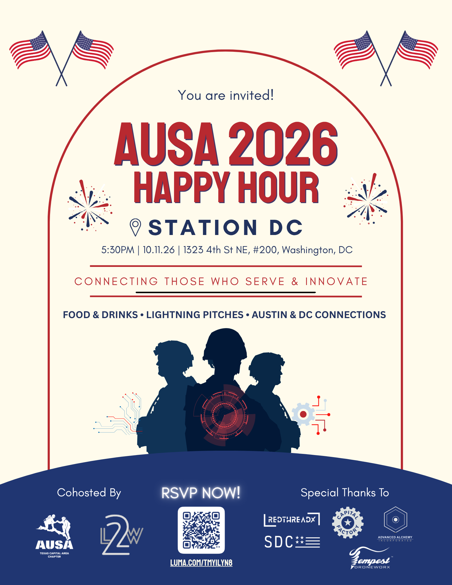 AUSA 2026 evening Happy Hour flyer at STATION DC, October 11, 2026