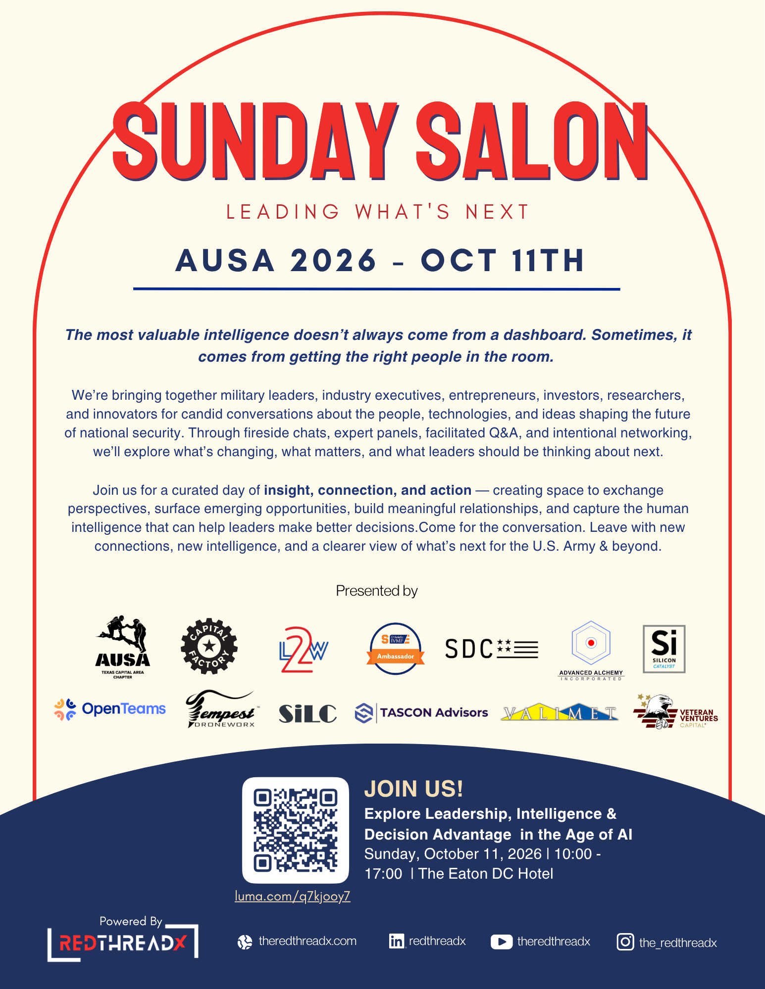 Sunday Salon at AUSA 2026 flyer, October 11, Washington, DC